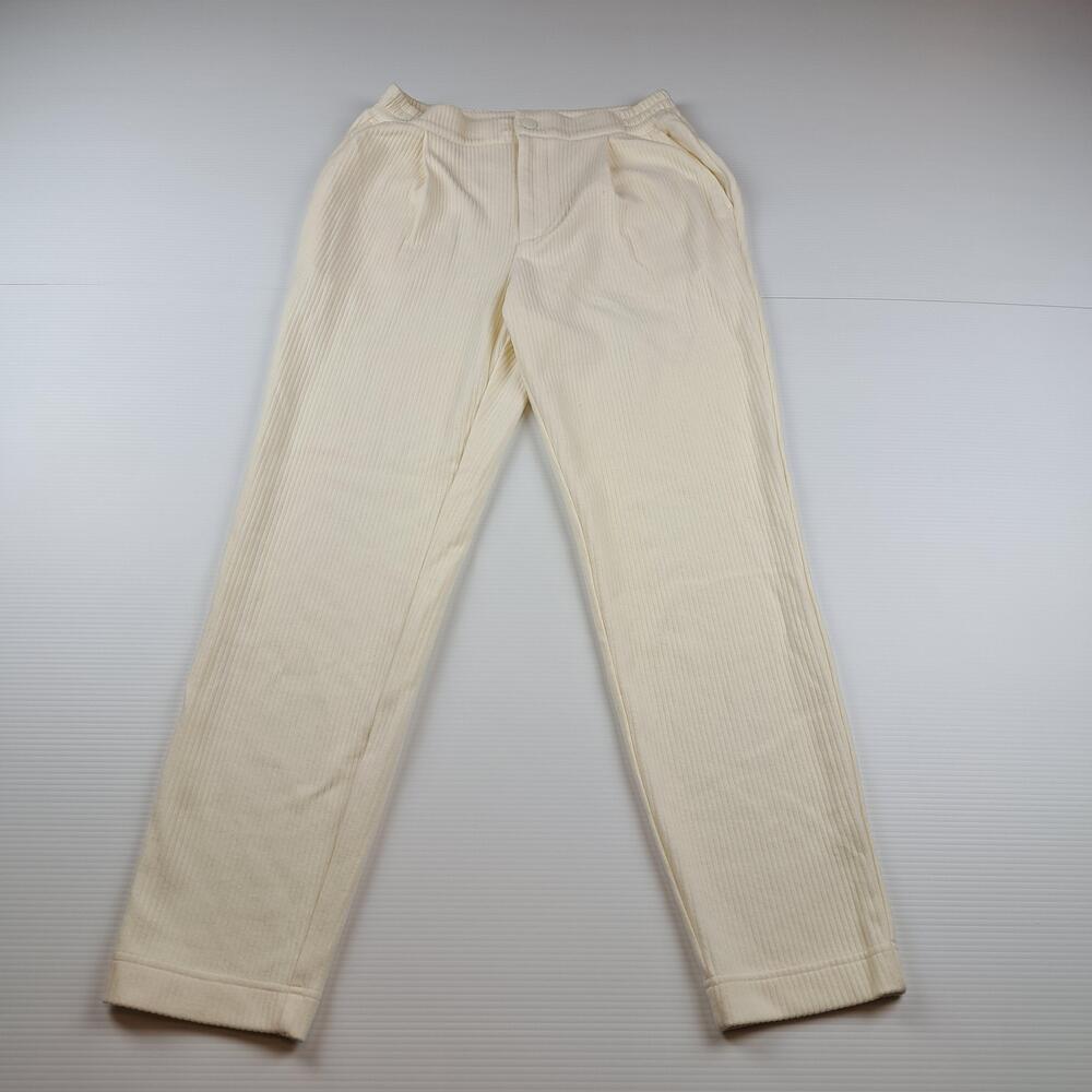 Varley Pants Womens Small White Perrie Tapered Cord Sweat Ribbed Knit Sweatpants